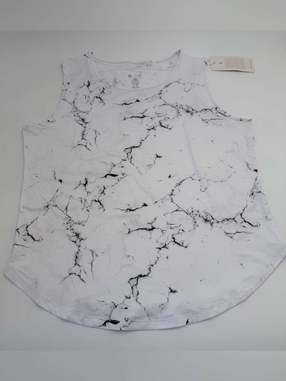 BuffBunny White Marble Print Limitless Flo Tank Top Size Large NWT